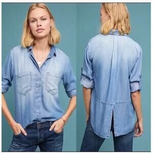 SOLD!   & Stone Anthropologie Shirt Women's Medium Blue 100% Tencel Chambray
